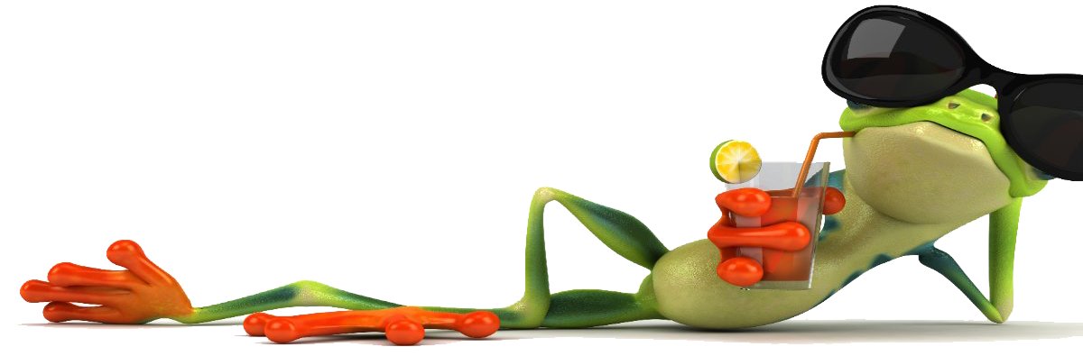 Frog laying down sipping drink
